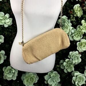 Elie Tahari Gold Chain Natural Tan Clutch Purse Crossbody Detachable Strap